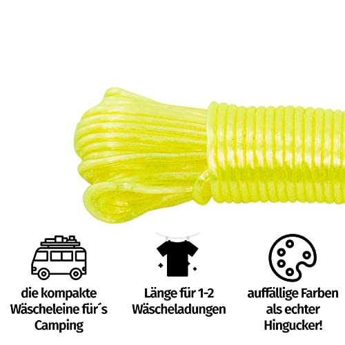 SOHFA 20m Wäscheleine in Gelb - Camping Wäscheleine | Robuste Reise-Wäscheleine für Wohnmobil, Camping, Haushalt und Garten | mit Polyesterkern und Kunststoffummantelung
