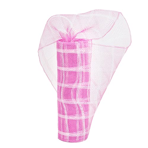 Meedee Pink And White Plaid Deco Mesh 10 Inch Pink White Check Mesh Ribbon Fabric Mesh Roll Decorative Mesh Wreath Supplies For Baby Shower It's A Girl Pink Wreath Front Door Mesh Wreath (30 Feet) #TOP2
