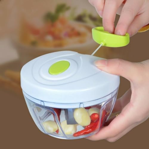 Mini Processador Triturador Manual Picador Fatiador de Alimentos com 3 lâminas 500ml (Cores Sortidas