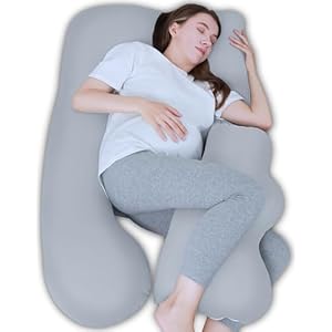 Pregnancy Pillows for Sleeping – Removable Cooling Cover J+i Shaped Full Body Pillow – Support for Back, Legs, Belly, HIPS – 57 Inch Maternity Pillow for Women – Light Grey