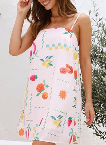 Image of NUFIWI Women Boho Graffiti Cami Mini Dress Spaghetti Strap Printed A Line Short Dress Backless Cut Out Colorful Sundress