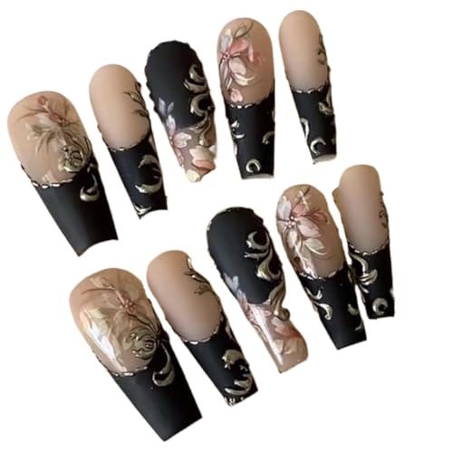 気質アップネイル、「ハンドネイル」エンボス加工レトロ立体ネイルプラスターマイクロ彫刻塗装着用ネイルスタイル(10枚)(S)