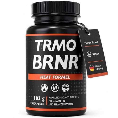 TRMO BRNR Thermo Stoffwechsel Kapseln mit Heat Formel - mit L-Carnitin, Grüntee, Grüner Kaffee-Extrakt, Ingwer, Zink, 120 Kapseln
