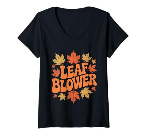 Mujer Soplador de Hojas de otoño Groovy Divertido soplador de Hojas Broma de jardinería Camiseta Cuello V