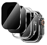Suoman Confezione da 2 + 2 custodie per Apple Watch Ultra 3/2/1 da 49 mm, [anti-peeping] pellicola protettiva in vetro temperato ultra sottile per Apple Watch Ultra 49 mm, trasparente