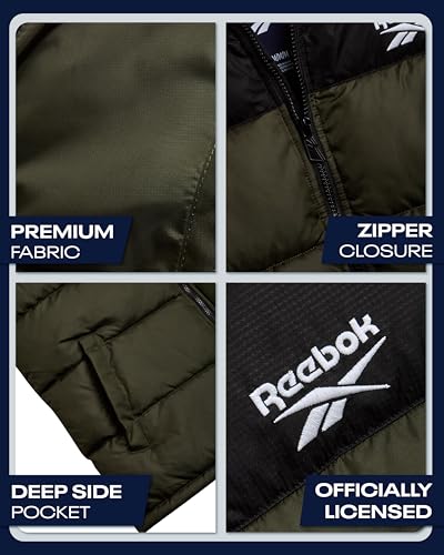 Image of Reebok Mens Puffer Vest - Full Zip Midweight Thick Insulated Sleeveless Jacket for Men - Outdoor Quilted Puffer Winter Vest