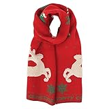 Felice Ann Unisex Christmas Reindeer Snowflake Snowman Scarf Fall Winter Warm Knit Long Scarf, Red Long (wj-07201-02)