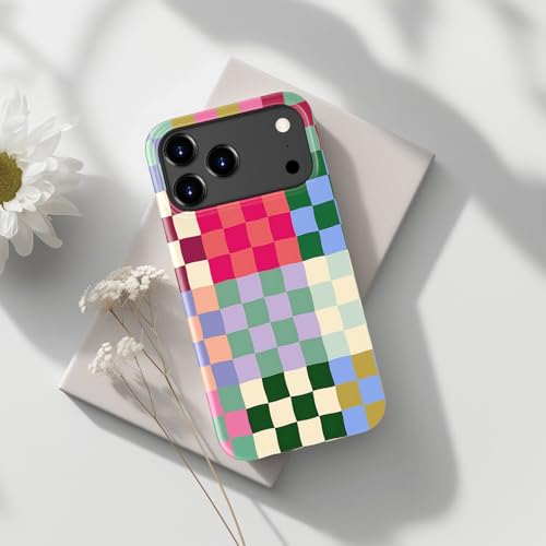 Image of Goodon for iPhone 17 Pro Case Cute - Wireless Charging Compatible - Dual-Layer Hard Shell + Silicone Cover - Protective Phone Case with Trendy Designs for Women - Patchwork Checkerboard