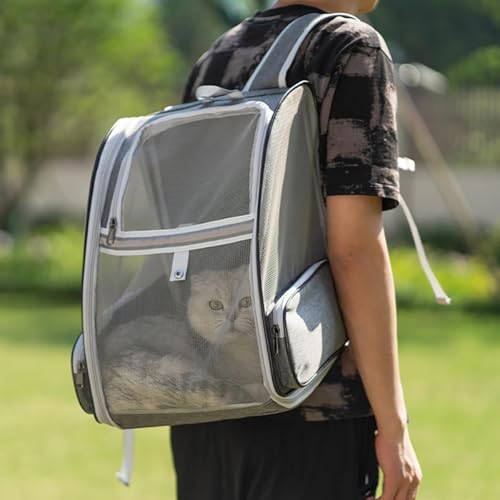 Image of Cat Backpack Carrier, Breathable Cat Carrier Pet Backpack for Kitty Small Dog Up to 15Lbs, Transparent & Foldable Pet Carrier for Travel Hiking ((Dark Grey-Square Expandable)