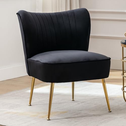 chairus Chaise de Salon en Velours Fauteuil de Chambre Comfortable Chaise Rembourrée Canapé 1 Place (Noir- 1 Piece)