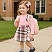 TITKKOP Toddler Girl Plaid Outfits Fall Winter Dress Knit Ribbed Bow Sweatshirt Tops and Button Fashion Skirts Set（pink,3T