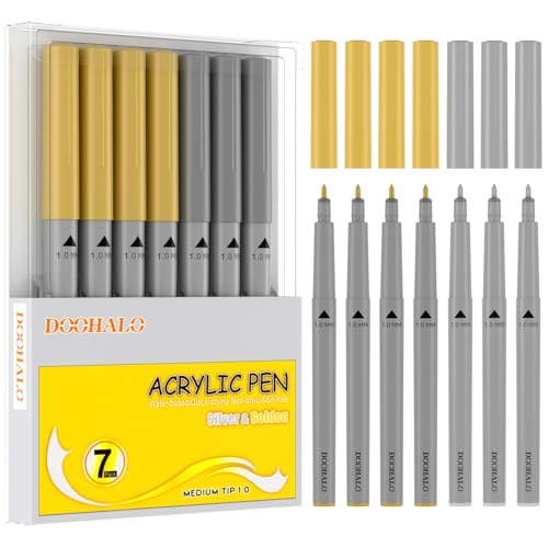 Image of DOOHALO Gold Silver Metallic Marker Pen Compatible with Cricut Maker4/ 3/Explore 3/Air 2/Air Machine 1.0 tips for Drawing and Painting 4Gold+3Silver
