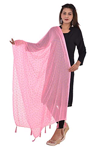 Image of YOUTHQUAKE Soft Chiffon Dupatta with Golden Foil Print & Tassels for Women & Girls