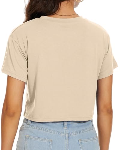 Image of Womens Summer Crop Tops Short Sleeve Round Neck T-Shirts Loose Fit Casual Blouse 2026
