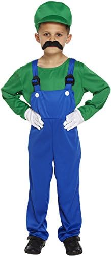 Boys Kids Super Mario Brothers Luigi Fancy Dress Costume Size Medium 7-9 Years Workman Builder Plumber Green