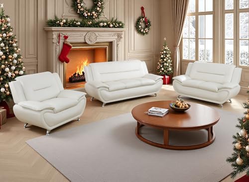 Dekmxas Creamy White Leather Couches for Living Room, Living Room Furniture Sets, Sofa and Loveseat Set, Sofa Couch Set for Bedroom, Office (b-Creamy White, Sofa+Loveseat+Chair)