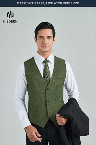 Image of HISDERN Mens Suit Vest Business Casual Dress Waistcoat Vest Solid Color Formal Wedding Vests for Suits or Tuxedo