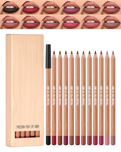 Matte Lip Liner Pencil Set, 12 Colors Creamy Lipliner Crayon, Long Lasting Waterproof Lip Tint Stain, Smooth, High Pigmented, Smudge-Proof Non-Stick Cup Lipstick Makeup Pen, Lip Liners Kit for Women-P