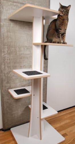 Baobab Modern Cat Tree in Eco-Friendly White Laminate and Black Mohair (Faux)