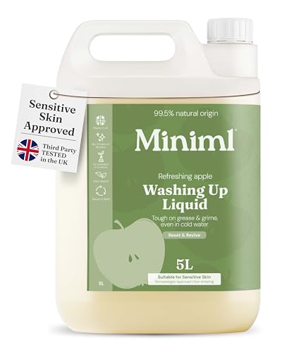 Miniml Eco Washing Up Liquid 5L Refill - Apple Orchard Scented Non Bio & Skin Sensitive Friendly Dish Wash Cleaner - Plant Based Vegan & Cruelty Free - Natural Cleaning Products (500 Washes)
