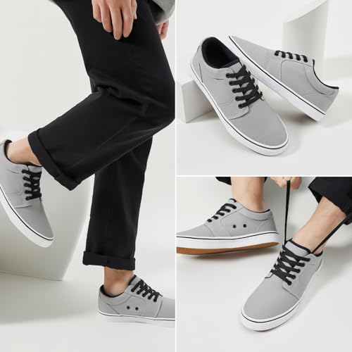 Image of BENPAO Mens White Casual Shoes All Black Fashion Sneakers for Men Low Top Lace Up Canvas Shoes