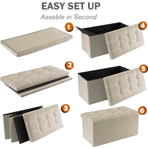صندوق تخزين بنمط عثماني وتصميم قابل للطي لتخزين الألعاب مع مقعد مبطن ومسند قدم لغرفة النوم والممر وغرفة المعيشة والسكن الجامعي من وينسويا (لون بيج مقاس 76 × 38 × 38 سم)