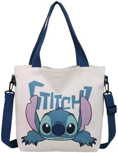 AGOODTO Cute Cartoon Stitch Tote Bag Kawaii Style Reusable Shoulder Bag Adorable Lightweight Canvas Tote for Women