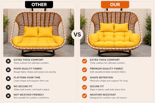 Image of Double Seater Swing Replacement Cushion Pad for Hanging Egg Seat Outdoor Patio Garden Balcony Black Cushion Only Swing Frame Not Included-Yellow