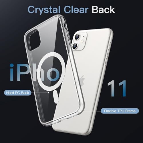 Image of JGD Magnetic Case for iPhone 11 Compatible with MagSafe, Shockproof Phone Bumper Cover, Anti-Scratch Clear Back (Clear)