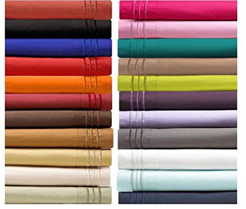 Elegant Comfort Luxurious 1500 Premium Hotel Quality Microfiber Three Line Embroidered Softest 4-Piece Bed Sheet Set, Wrinkle and Fade Resistant, Queen, Silver-Light Grey