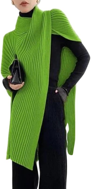 UOOZEE Women's Ribbed Knit Turtleneck Sweater Poncho Asymmetrical Festive Holiday Party Pullover Tops Soft Cape Shawl Fashion