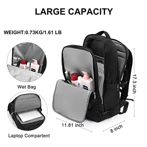 Cluci Carry On Backpack, Large Travel Backpack For Women Men, 15.6 Inch Laptop Backpack Airplane Approved Water Resistant Lightweight For Hiking With Usb Charging Port For Daily Black #TOP3