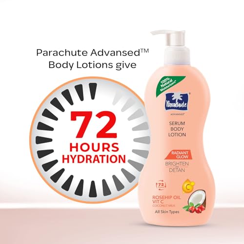 Image of Parachute Advansed Radiant Glow Body Lotion with Coconut Milk, Vitamin-C, Rosehip Oil, Niacinamide, 100% Natural Moisturizers, for All Skin Types, 13.5 fl oz, Pack of 2