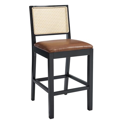 Image of Rattan Counter Height Bar Stools Set of 4, 26'' Modern Counter Stools with Cane Back, Mid Century Bar Chairs for Kitchen Counter /Home Bar /Restaurant, Brown