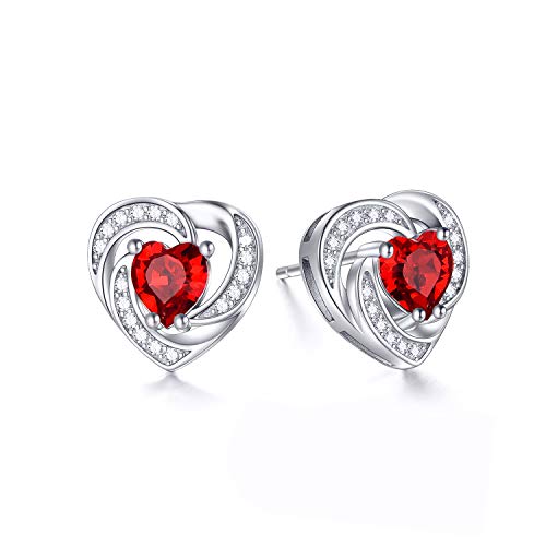 925 Sterling Silver Halo Heart Stud Earrings With Simulated Ruby Austrian Crystals, July Birthstone Jewelry, Anniversary Valentine's Birthday Jewelry Gifts For Women #TOP5