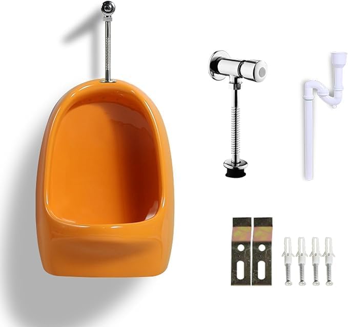 Children's Wall-Mounted Urinal Screen with Manual Flush Valve - High Efficiency Ceramic Trough for Bars, Hotels, and Shops - Yellow Toilet Partition