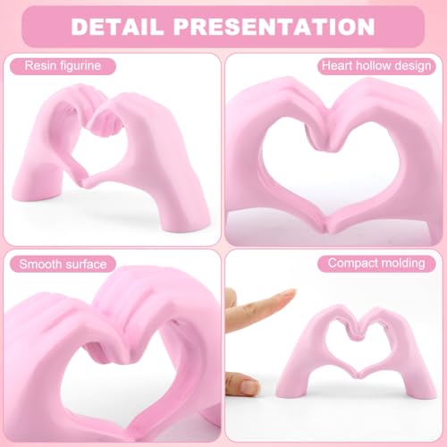Estatua moderna Heart Hands de resina color rosa miniatura 5