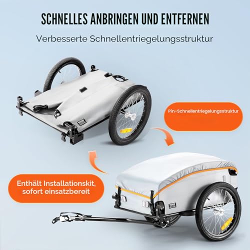VEVOR Fahrradanhänger 45kg Tragkraft Transportanhänger faltbar und kompakt verstaubar mit Universalkupplung wasserdichte Abdeckung 40cm Räder sichere Reflektoren passend für 558,8-711,2mm Fahrradräder