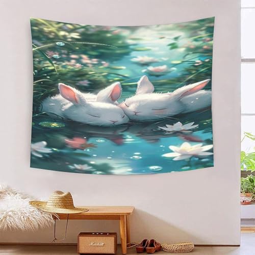 Tapisserie lapin 3D 180x230 cm décoration murale en tissu pour chambre et salon