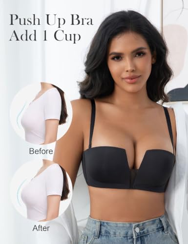 Image of Wireless Push Up Balconette Bras for Women Add 1 Cup Seamless Bra