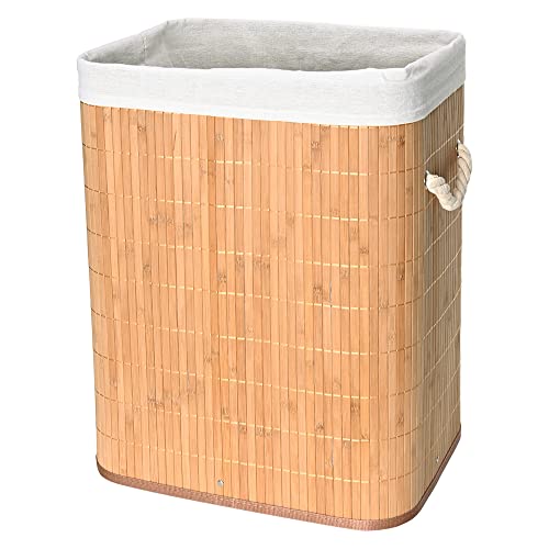 Mimo Style Cesto de Bambu Claro com Tampa para Roupas Sujas. Ideal para Lavanderia, Área de Serviço,