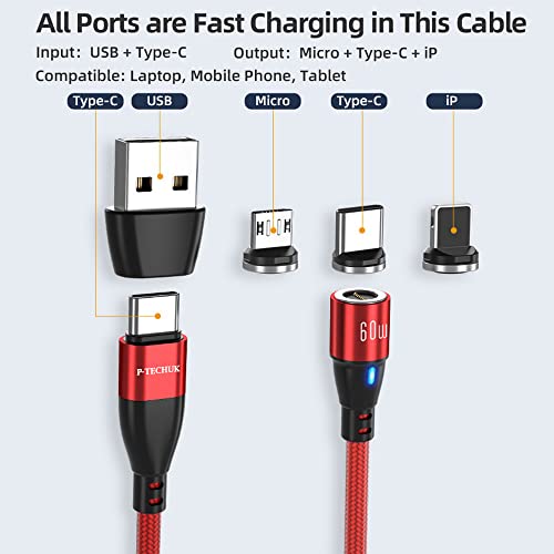 P-TECHUK 60W Super Fast USB C Magnetic Charging Data Cable, 6 in 1 Fast Charging Cable compatible with all Devices. A18 (Red - Image 2
