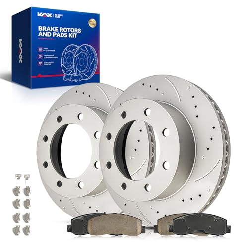 Image of KAX Front Brake Kit Fits Ford F-250 Super Duty 2005-2012 | Drilled and Slotted Brake Rotors, Ceramic Brake Pads for F-350 Super Duty 2005-2012, F-450 Super Duty 2010-2012