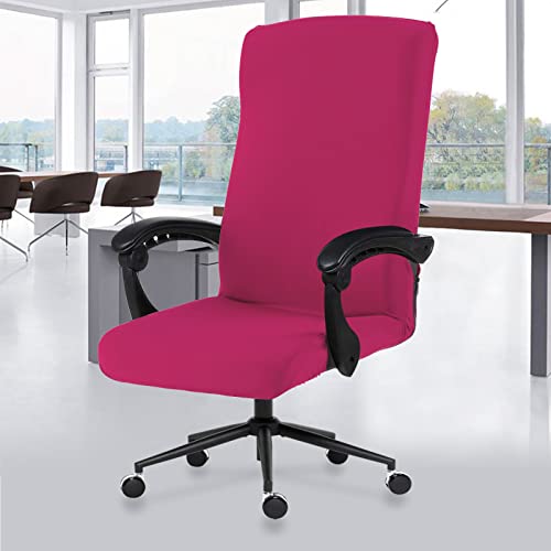 Stretch Computer Office Chair Cover with Durable Zipper - Universal Washable Removable Spandex Rotating Boss Chair Slipcovers - Anti-dust Soft Desk Chair Seat Protector for Dogs, Cats, Pets - Hot Pink
