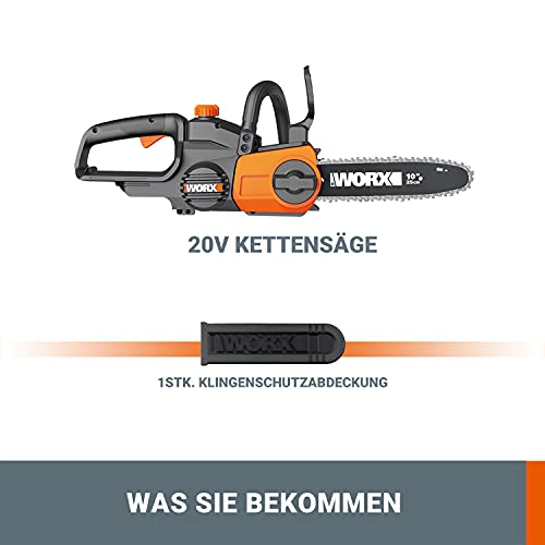 WORX WG322E.9 akumulatorska motorna pila 20V - praktična pila za drvo za korištenje u vrtu i građevinskim radovima - s duljinom reza od 25 cm i automatskim zatezanjem lanca