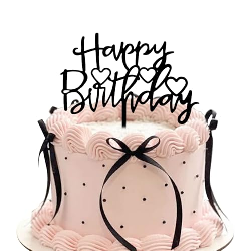 LunarCharm 20 Stück Tortenaufsatz mit Schleife mit Happy Birthday Schild, Coquette Motto Party, schwarzer Vintage-Tortenaufsatz für Herzkuchen Vintage Kuchen