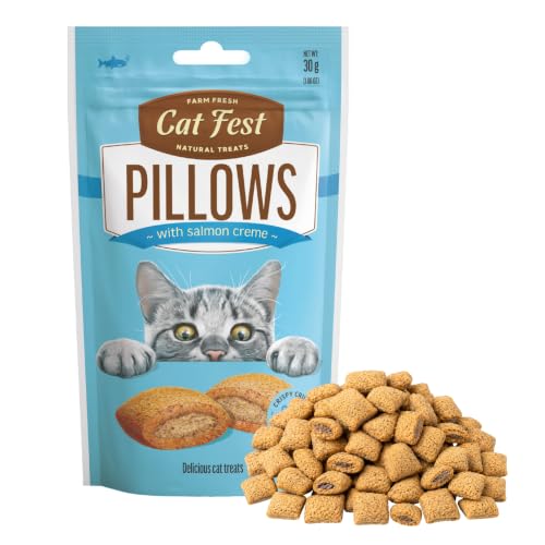 Image of BarkButler x Catfest Pillows with Salmon Creamy Filling Cat Treat, 30g |Made with Natural Ingredients |0% Artificial Flavor, Colour or Preservatives|for All Cats & Kittens Breed