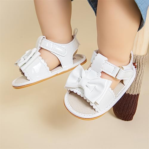 Image of Meckior Baby Toddler Infant Girls PU Leather Soft Open Toe Summer Sandals Flower Princess Flat Shoes