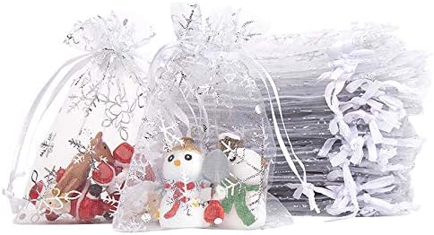 Emieeohya Christmas Organza Gift Bag, 20 pcs Christmas Snowflake Organza Drawstring Jewelry Bag Candy Bag, 10 * 12cm Wedding Gift Bag for 2021