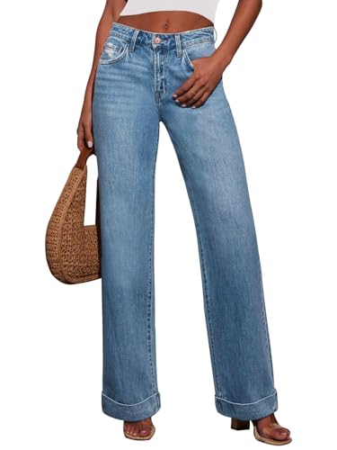 For Women Wide Leg High Waisted Trendy Strechy Straight Leg Loose Tummy Control Denim Pants With Pocket 2025